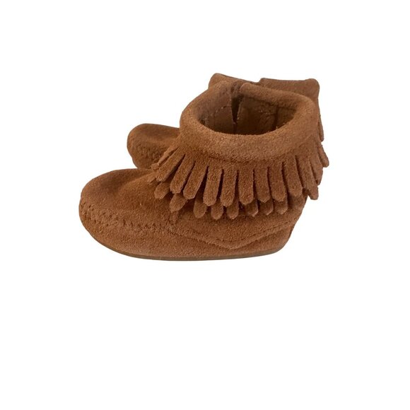 Minnetonka Brown Fringe Suede Baby Booties Size 3 Moccasins Western Style - Picture 3 of 11